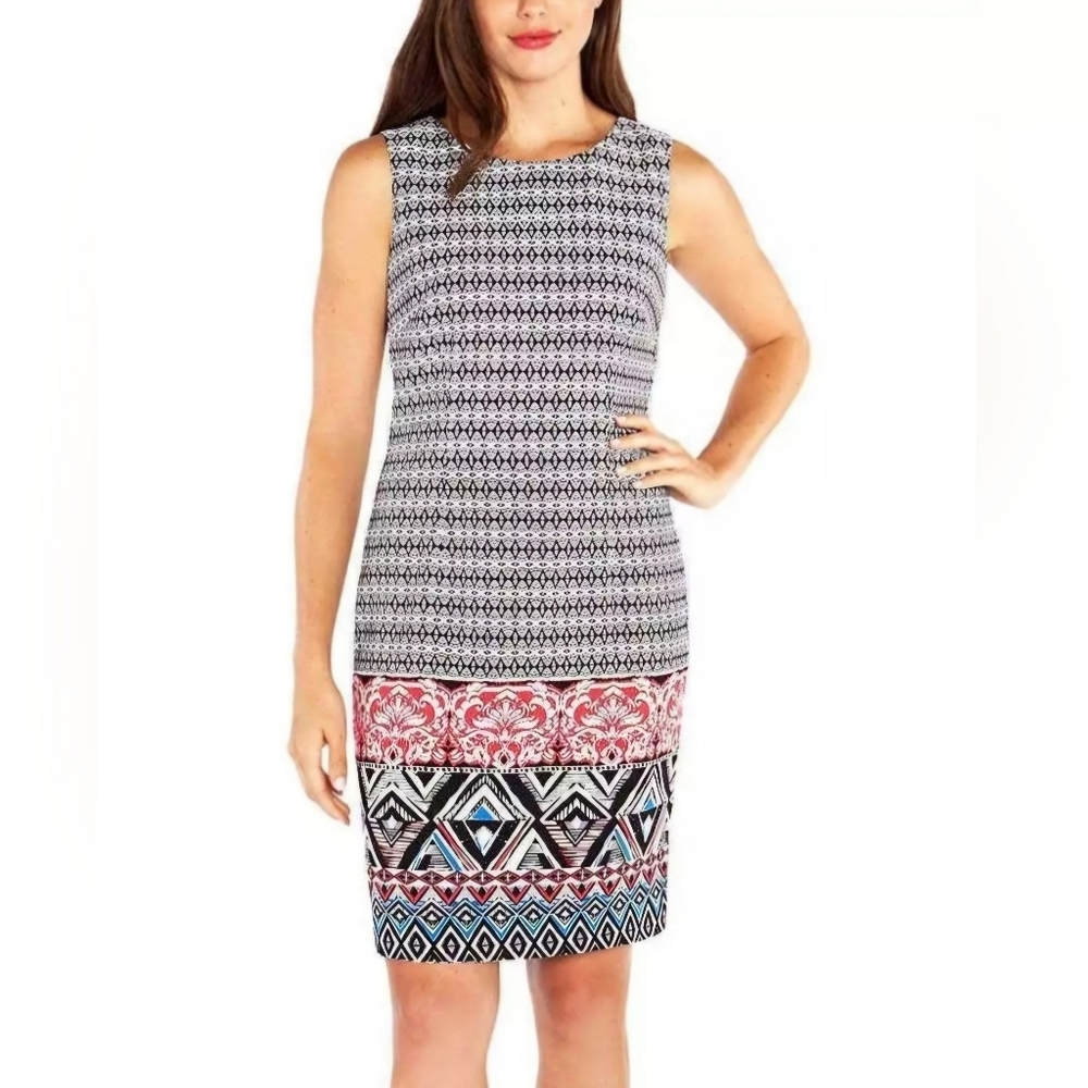 Mario Serrani ITALY Shift Dress Size 14 Black and White Geo Pattern - Picture 3 of 11